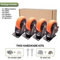 3/4/5/6 pouces Roulette industrielle à usage moyen de 100mm Roulette pivotante orange en PVC Roues rotatives à usage intensif