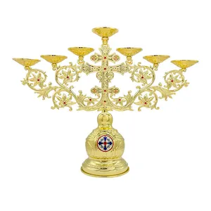 HT Hot Selling Metal Alloy Candle Holder For Church Home Decoration Gold Plated Orthodox Candle Stand Manufacturer