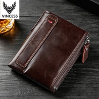 Dompet Pria Lipat Ganda Kulit Asli dengan Kantong Koin, Banyak Slot Kartu, dan Kantong Resleting untuk Uang Receh