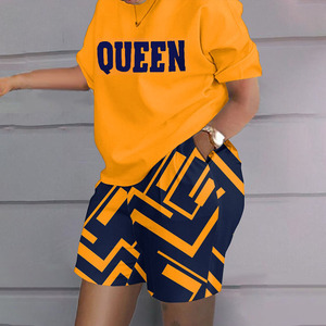 2024 Thư In Crop Top T Áo Sơ Mi Và Quần Short Phù Hợp Với Phụ Nữ Ngắn Thiết Lập Giản Dị Ngắn Trang Phục Mùa Hè Của Phụ Nữ Hai Mảnh Ngắn Bộ - Product Image 5