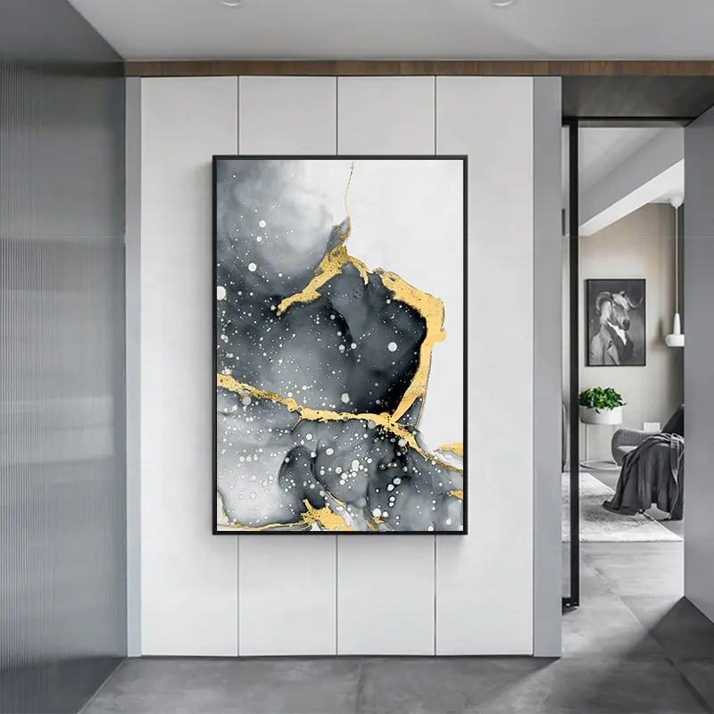 Living Room Home Decor Black Gold Nordic Posters And Prints Pictures modern abstract marble canvas wall art paintings