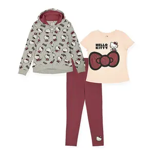 custom children's Cotton Girls wear 3 Piece Sets Hooded Legging Set Kids Clothing Set