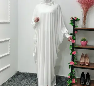 Newest 65%Cotton 35% Polyester Material White Muslim Pray Abaya With Fashion Sleeves