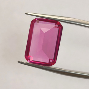 Corte Esmeralda Rosa 3 #   Corindón Sintético, Corte Octogonal Escalonado de 10x14mm, Gema Suelta para Joyería - Product Image 6