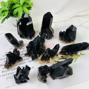 Gran oferta de piedras de punto de cristal negro en bruto natural de alta calidad Reiki racimo de cristal crudo para decoración fengshui