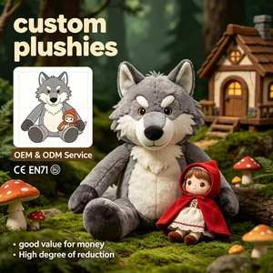 Peluches personnalisées en gros en forme de loup, service OEM ODM, jouet de dessin animé de bonne qualité avec certification CE EN71, peluche sûre - Product Image 1