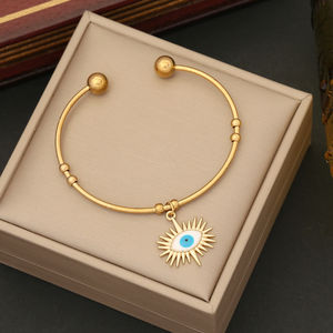 G4274 venta al por mayor ajustable Ojo Azul brazalete chapado en oro azul ojo brazaletes joyería con ojo de la suerte moda encanto regalos - Product Image 4