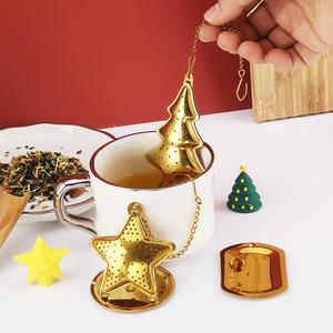 Golden Christmas Tree Star Tea <b>Infuser</b> <b>Set</b> 304 Stainless Steel With Chain Polished Finish For Tea Brewing - Product Image 5