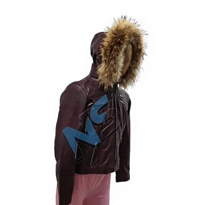 Chaqueta con Capucha Nabtay Sports para Mujer, Color Borgoña Oscuro, Cuero Genuino Teñido, Ecológica, Ligera, Completamente Forrada, con Piel Auténtica de Mapache/Zorro - Product Image 3
