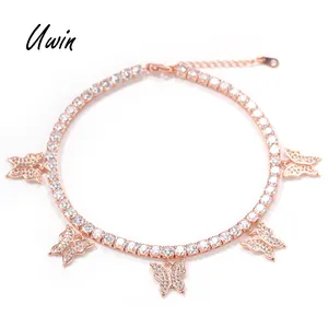 ใหม่มาถึงผู้หญิงผีเสื้อCZ Anklet Bling Iced OutหญิงRapper Ankletsเครื่องประดับ