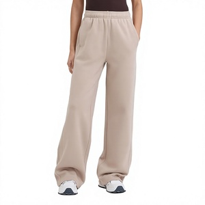 Women's Wide Leg Fleece Sweatpants Mid <b>Waist</b> <b>Elastic</b> Closure Loose Fit Full Length Solid Color Casual Pants & <b>Trousers</b> - Product Image 1