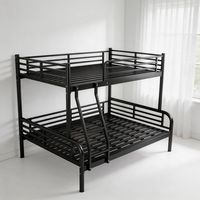 Lit superposé en métal robuste, double sur double, avec échelle inclinée, meubles gain de place pour petites pièces
