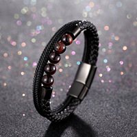 Bijoux de mode personnalisés en argent pour hommes, bracelet en cuir et acier inoxydable, chaîne tressée, boucle magnétique, cadeau