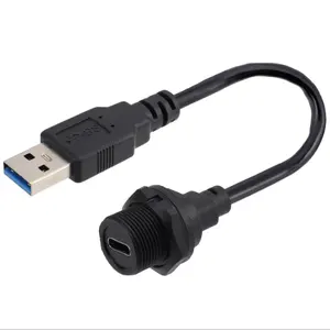 موصلات USB من النوع C أنثى جبل لوحة فلش لـ USB نوع A ذكر مقاوم للماء IP67 P68 5 فولت 3 أمبير 5 جيجا بايت مضفر