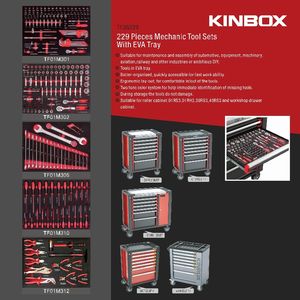 Kinbox 7 Tiroirs Poids Type Ceinture Outil 229 Pièces Kit d'Outils Atelier Automobile Armoire en Acier Boîte à Roulettes Industrielle Chariot à Outils - Product Image 3