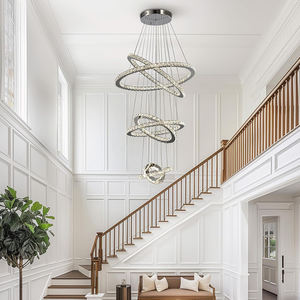 Venta caliente sala de estar iluminación moderna cromo Led círculo redondo anillo colgante luz vestíbulo Hotel escalera araña de cristal - Product Image 4