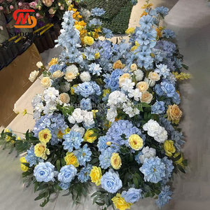 การตกแต่งทางเดินงานแต่งงานด้วยดอกไม้สีเหลือง น้ำเงิน ขาว ด้วยดอกไม้ประดิษฐ์จากผ้าไหมสำหรับงานปาร์ตี้และงานอีเว้นท์ - Product Image 4