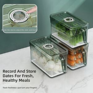 Refrigerator Storage Fresh-Keeping Box Household Draining Food Sealed Container With Handle Stackable Storage <b>Bin</b> - Product Image 4