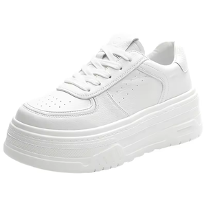 Zapatillas deportivas blancas de cuero genuino para mujer, con plataforma de malla transpirable de 6 cm de altura, estilo casual de diseñador para caminar. - Product Image 1