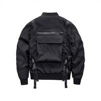 Blouson Bomber Noir de Luxe Cyberpunk Multi-Poches Fonctionnel 360 GSM Épais Style Urbain Tactique