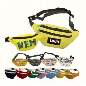 Sac banane personnalisé vert et noir, motif brodé multicolore en polyester, fermeture éclair étanche, idéal pour les voyages, le sport et la course à pied – Offre Spéciale - Product Image 1