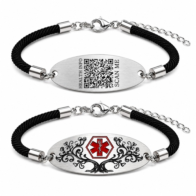 Personalized Medical Alert Bracelet | Dynamic QR Code Custom Engraving Medical Identification Jewelry | Stainless Steel Bracelet