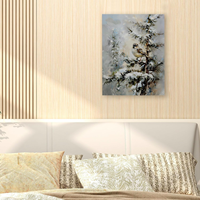 Tableau mural Impressionniste « Oiseau d'hiver sur branche de pin enneigée » sur toile encadrée, Décoration rustique naturelle pour maison de vacances