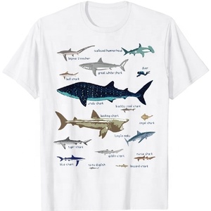 เสื้อยืดลำลองคอกลมแขนสั้นผ้าเจอร์ซีย์รักษ์โลกสำหรับผู้ชาย พิมพ์ลายฉลาม ทรงหลวม ดีไซน์ลายพิมพ์ - Product Image 1