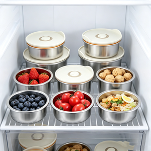 Recipientes Redondos de Acero Inoxidable para Almacenamiento de Alimentos con Tapa Ventilada, Múltiples Tamaños, Cajas Metálicas Herméticas para Preparación de Comidas - Product Image 6