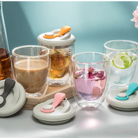 Vente en gros 250ml 350ml 450ml haute teneur en Borosilicate Double paroi en verre tasse à café et à eau avec couvercle