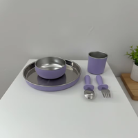 Ensemble de repas pour bébé et tout-petit en silicone de qualité alimentaire pour enfants, acier inoxydable 304, non toxique, écologique, imperméable, cuillère, fourchette, bol