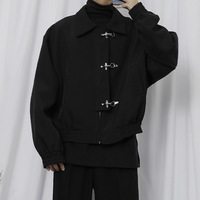 Veste d'homme élégante personnalisée, style vintage d'hiver, noire, coupe universitaire décontractée, avec fermoir métallique et mélange de laine