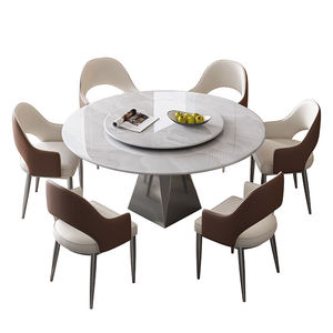 Ensemble <span class=keywords><strong>de</strong></span> <span class=keywords><strong>table</strong></span> à manger extensible ronde avec 4 chaises, <span class=keywords><strong>table</strong></span> à manger rotative <span class=keywords><strong>en</strong></span> marbre, <span class=keywords><strong>6</strong></span> pièces, <span class=keywords><strong>table</strong></span> à manger <span class=keywords><strong>en</strong></span> pierre frittée chinoise, plateau tournant - Product Image 1