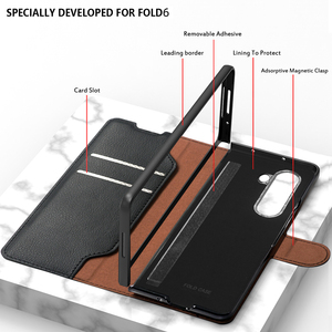 Funda con tapa de cuero de lujo con tarjetero para Samsung <span class=keywords><strong>Galaxy</strong></span> Z Fold6 y Fold 5 4 <span class=keywords><strong>3</strong></span> y Fold 2 con funda con ranura para bolígrafo + Vidrio Templado - Product Image 4