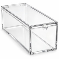Boîte de rangement en acrylique transparente personnalisée avec bouton et couvercle rabattable