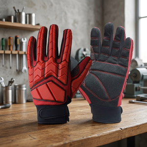 Guantes Reductores de Impacto con Puntas de Dedos con Textura de Microdiamantes Rojos en Relieve, Resistentes a la Abrasión, con Muñequera Ajustable, Guantes de Seguridad - Product Image 5