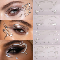Stiker Tato Wajah Eyeliner Bersayap Perak Metalik Berkilau untuk Riasan Festival Rave