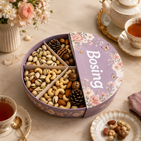 Boîte cadeau en papier ronde à compartiments pour noix, fruits secs, en-cas, emballage pour cadeaux de fête