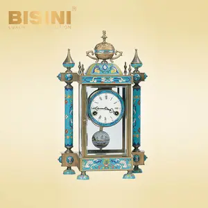 นาฬิกาตั้งโต๊ะเคลือบ Cloisonne ลายสวยงามและน่ารัก,นาฬิกาท้องฟ้าสีฟ้าสไตล์ฝรั่งเศสโบราณพร้อมลูกตุ้ม