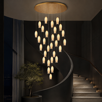 Lustre en céramique personnalisé en forme de tulipe, LED, angle de faisceau 360°, base protectrice pour les yeux, luminaire suspendu pour escalier en spirale, hall de villa, plafond haut