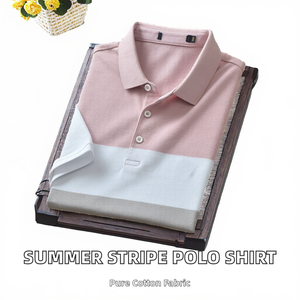 เสื้อเชิ้ตผู้ชายแฟชั่นเรียบง่ายสำหรับฤดูร้อนเสื้อสำหรับผู้ชายเสื้อยืดผ้าฝ้ายทอแขนสั้นปักลายทางปกปกคอเสื้อ - Product Image 2