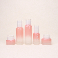 Emballage en verre cosmétique rose brillant 50 ml, flacon en verre à fond épais sérigraphié pour huile essentielle, crème de soin de la peau, gouttes pour les yeux