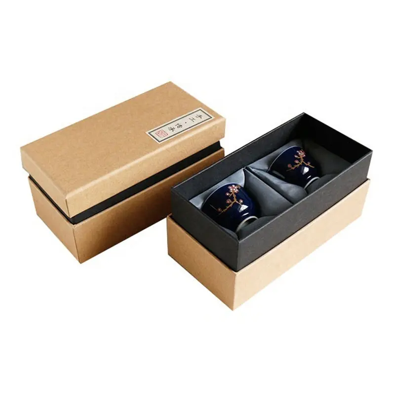 उपहार बॉक्स Drinkware पैकेजिंग के लिए अनुकूलित पैकेजिंग फोम डालने के साथ क्राफ्ट पेपर बॉक्स
