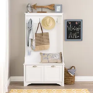 Modern <strong>Coat</strong> <strong>Rack</strong> Stand Wooden <strong>Coat</strong> <strong>Rack</strong> Stand White Stylish <strong>Hall</strong> Tree Bench with Shaker Doors and 4 Strong Double <strong>Coat</strong> Hooks - Product Image 6