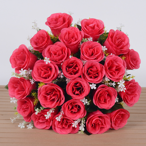 24 رأسًا من الحرير الوردي الاصطناعي على الطراز الحديث للزفاف وردة حمراء مخصصة زهرة بوش - Product Image 3