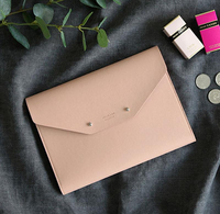 Diseño simple PU cuero sobre cierres carteras Carpeta para documentos botón de metal Padfolio