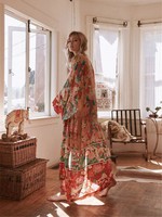 Kaftan de plage en mousseline de soie à nouer, imprimé floral, manches longues, col en V, séchage rapide, taille unique, sexy, pour femme