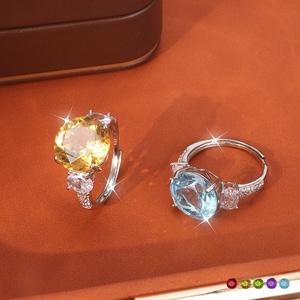 8 Anillos Ajustables de Cristal Tallado Redondo de 12mm de Alta Calidad, Piedra Natural, Plata 925, No se Deslustran, Joyería Nupcial para Boda y Noche - Product Image 2