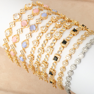 NYH White Square Gemstone Zircon Gold <b>Copper</b> Chain Bracelet Fashion Jewelry Bracelet <b>Bangle</b> - Product Image 5