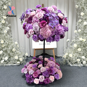 Pilar de Flores Artificiales de Seda Morada de Dos Niveles con Flores Completas, Moderno, Tamaño Personalizable, para Bodas y Compromisos - Product Image 1